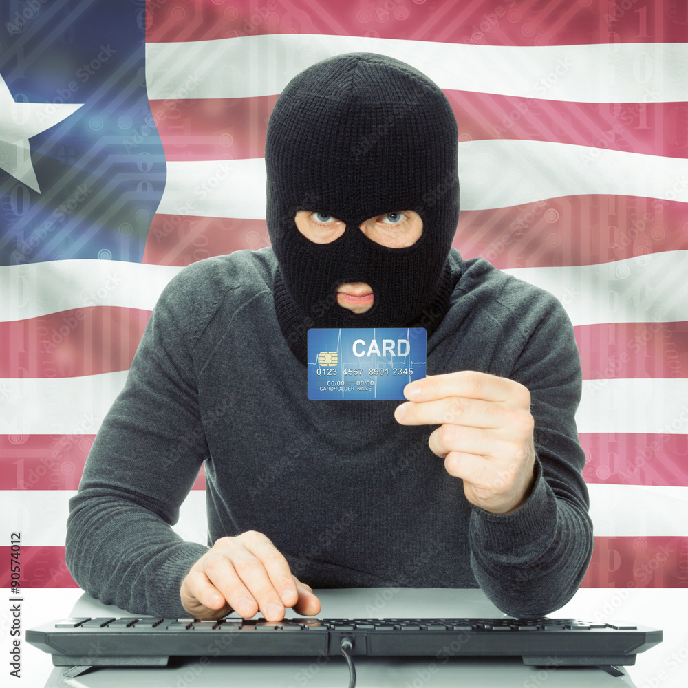 Concept of cybercrime with national flag on background - Liberia Concept of cybercrime with national flag on background - Liberia