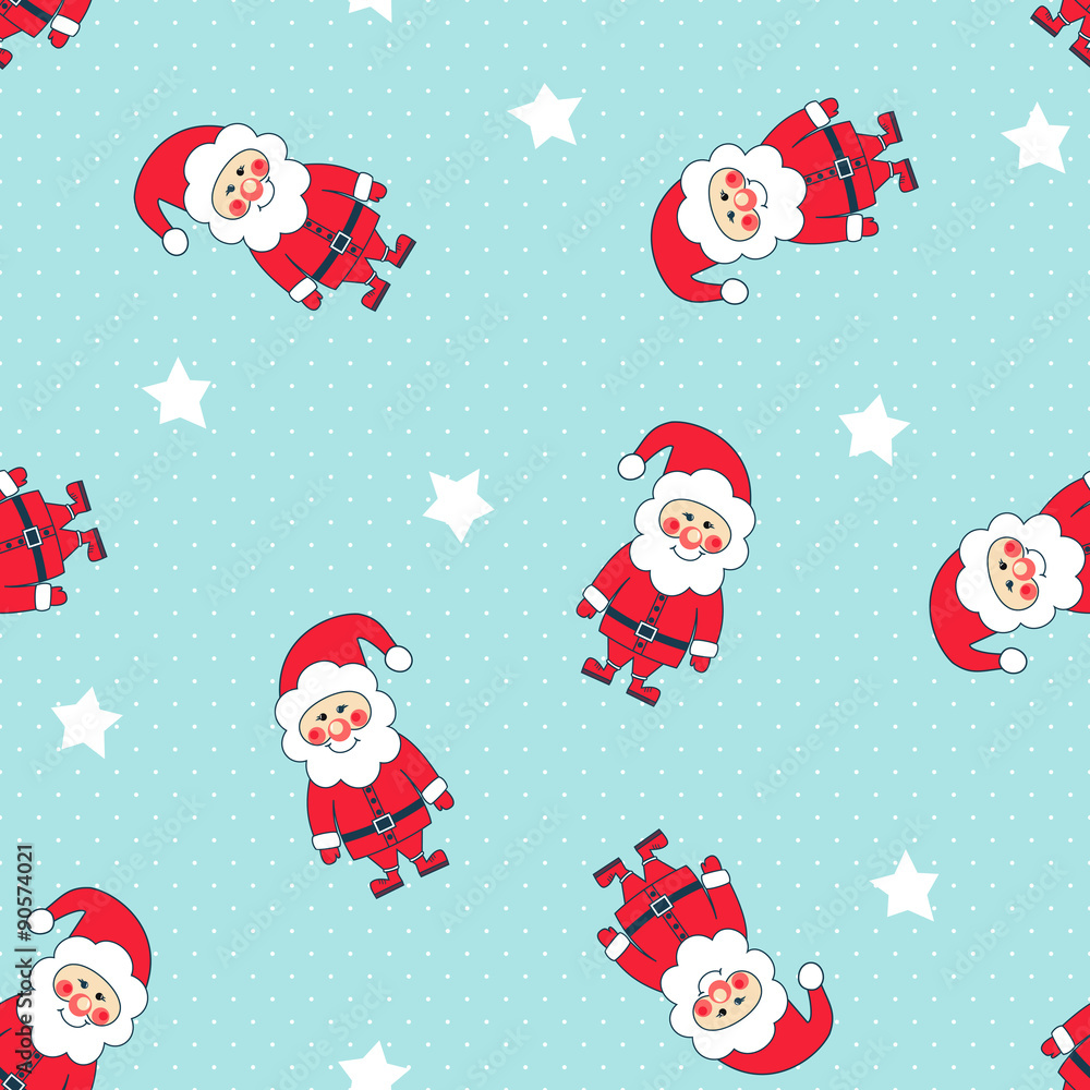 Seamless Christmas pattern with Santa Claus and stars on polka dot background. Xmas background. Winter holidays texture. Seamless Christmas pattern with Santa Claus and stars on polka dot background. Xmas background. Winter holidays texture.