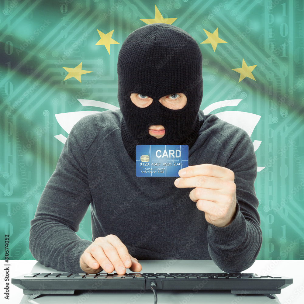 Concept of cybercrime with national flag on background - Macau Concept of cybercrime with national flag on background - Macau