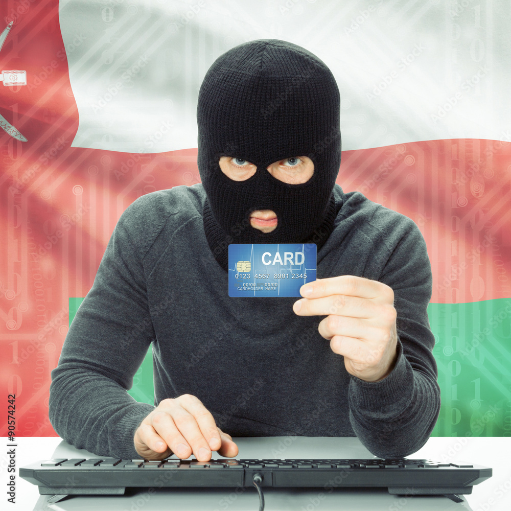 Concept of cybercrime with national flag on background - Oman Concept of cybercrime with national flag on background - Oman