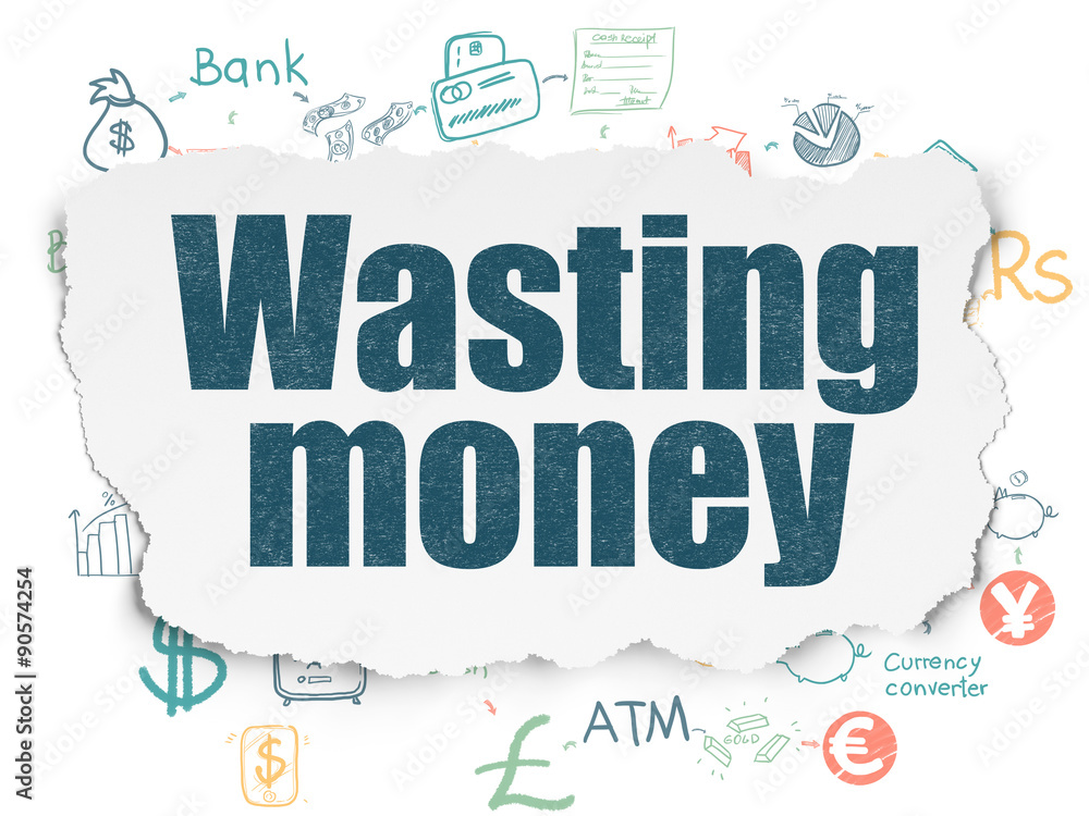 Banking concept: Wasting Money on Torn Paper background Banking concept: Wasting Money on Torn Paper background