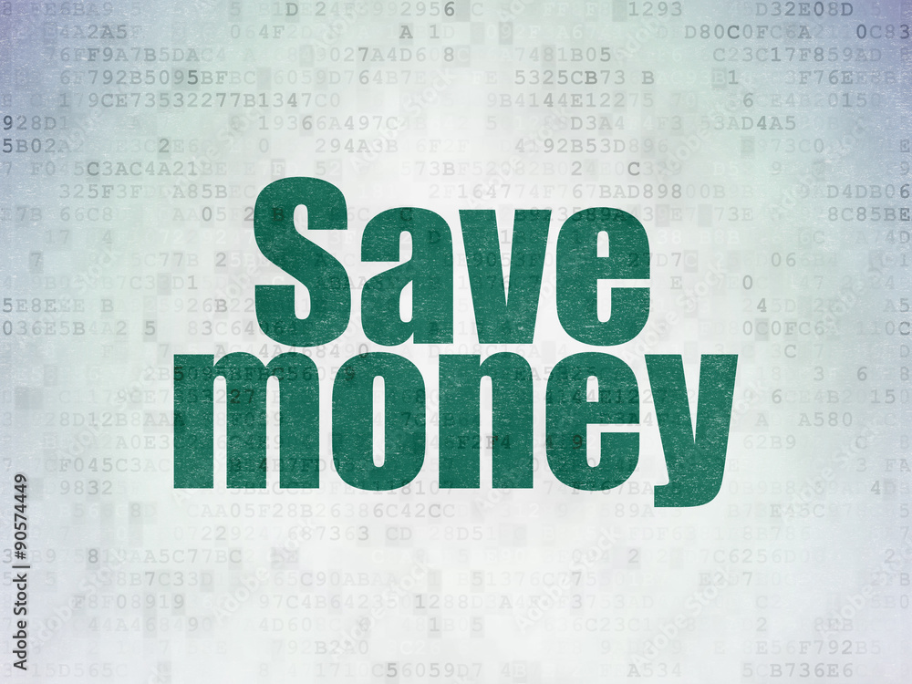 Money concept: Save Money on Digital Paper background Money concept: Save Money on Digital Paper background