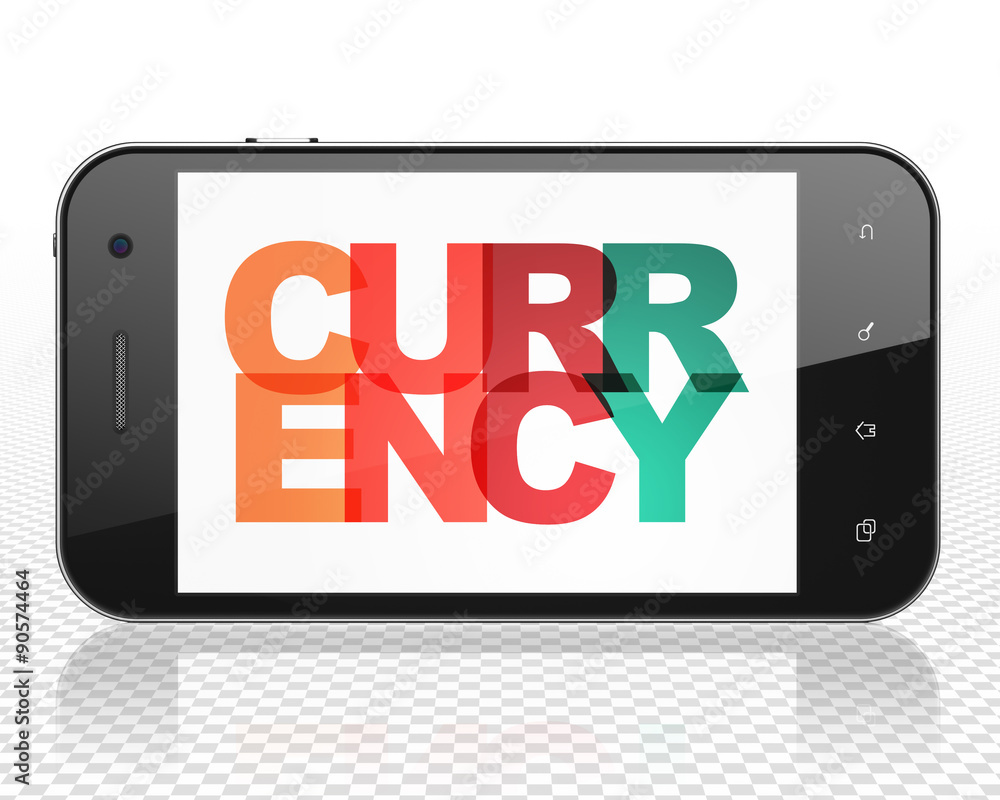 Currency concept: Smartphone with Currency on display Currency concept: Smartphone with Currency on display