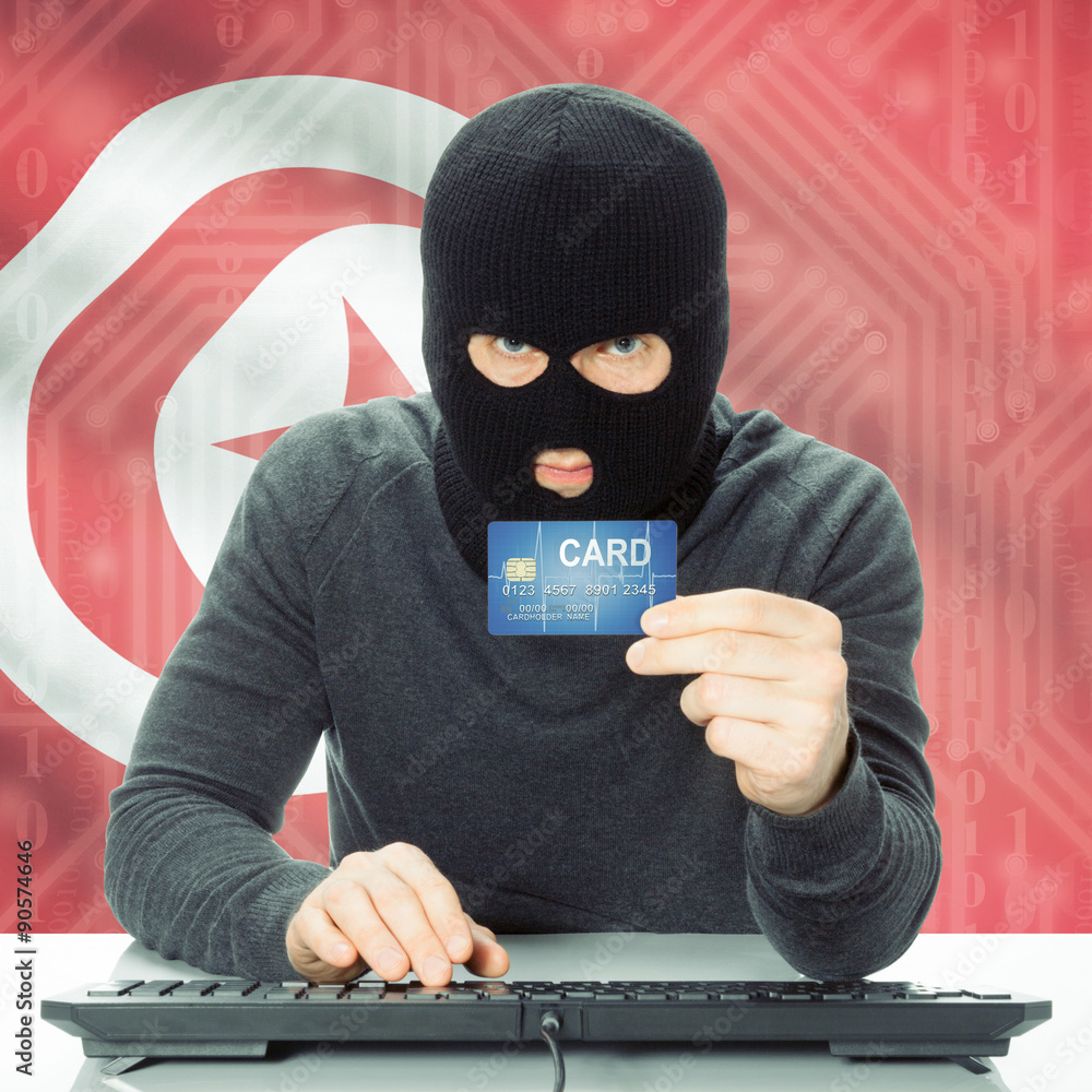 Concept of cybercrime with national flag on background - Tunisia Concept of cybercrime with national flag on background - Tunisia