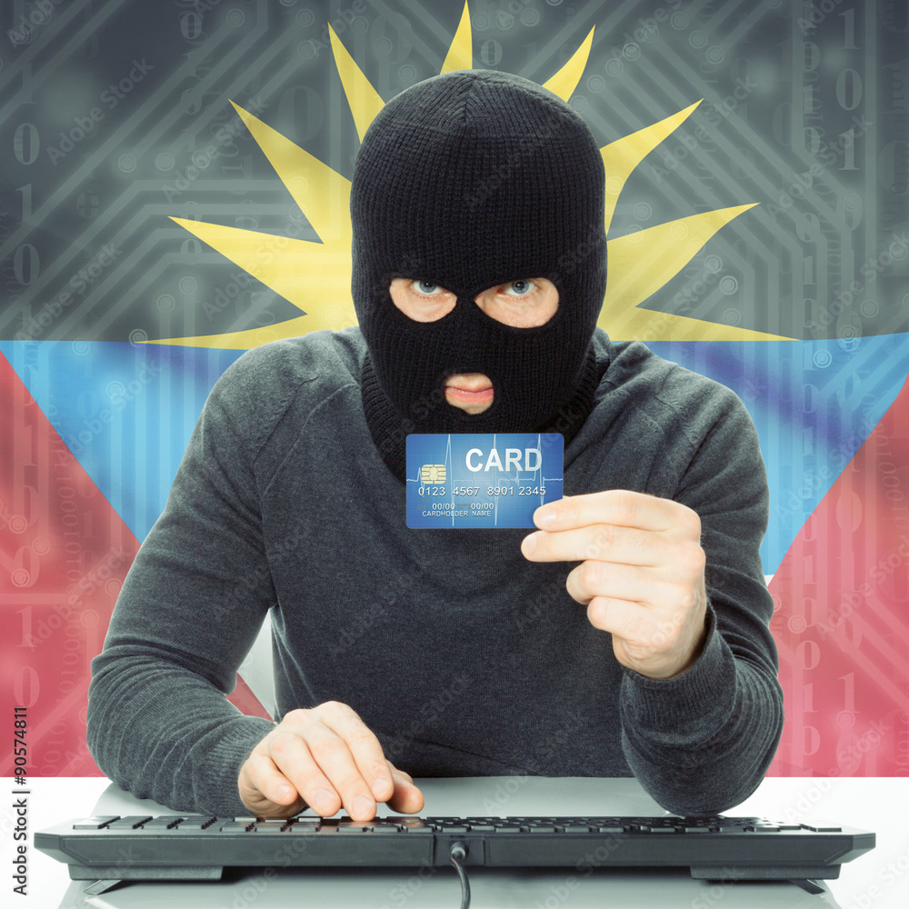 Concept of cybercrime with national flag on background - Antigua Concept of cybercrime with national flag on background - Antigua