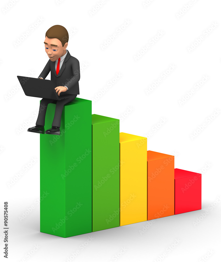 Businessman with laptop on the chart Businessman with laptop on the chart