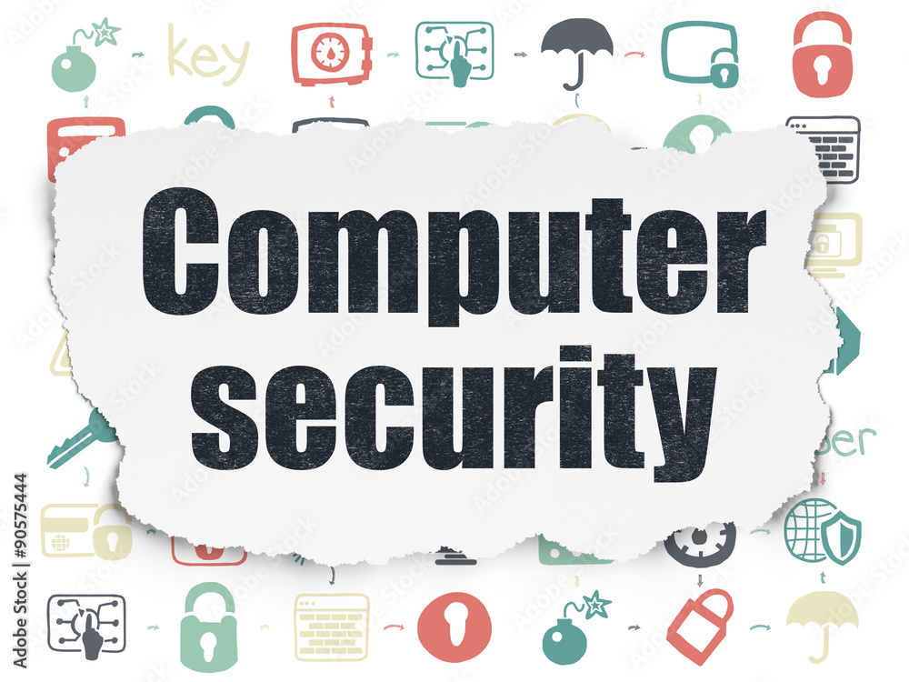 Safety concept: Computer Security on Torn Paper background Safety concept: Computer Security on Torn Paper background