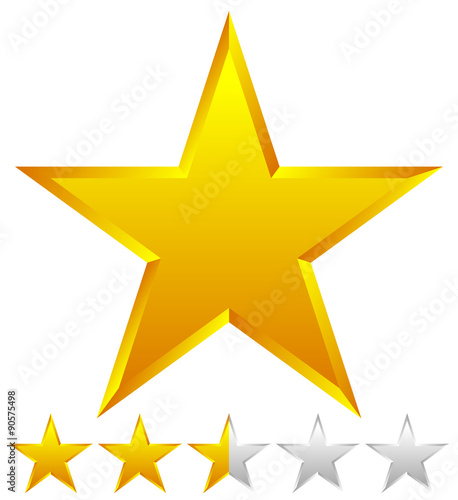 3d beveled star with rating. Vector Illustration.
