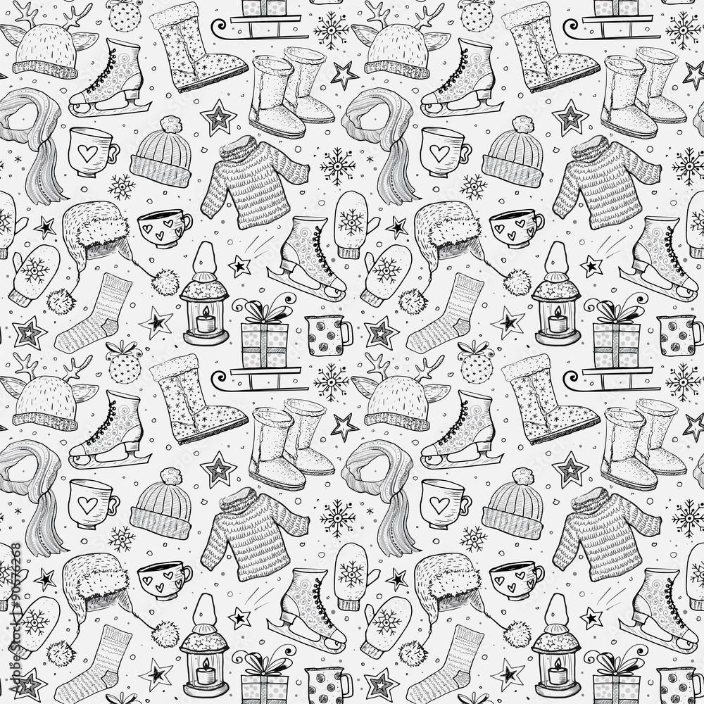 Seamless pattern with winter elements 