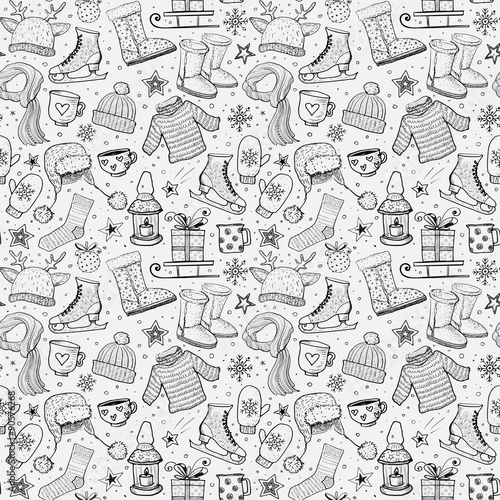 Seamless pattern with winter elements 