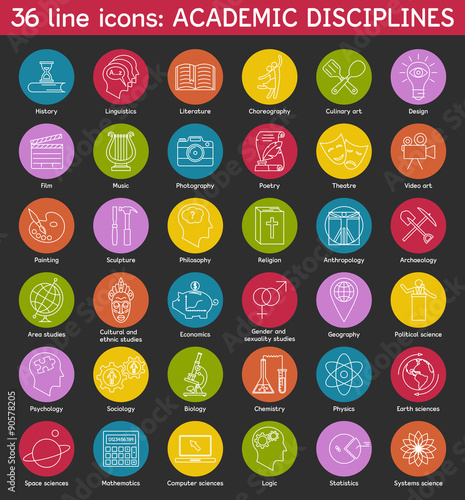 Set of academic disciplines icons