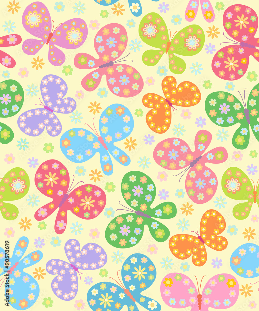 seamless floral background with butterflies