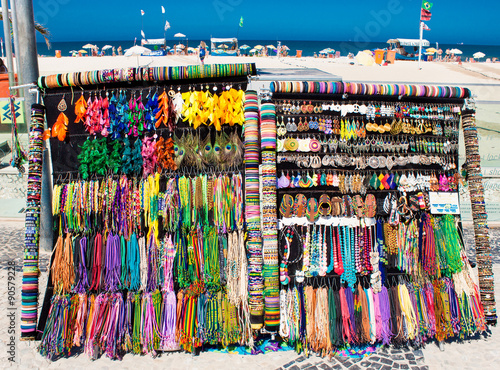Bracelets, earrings and necklaces on the street in Rio de Janeir photo