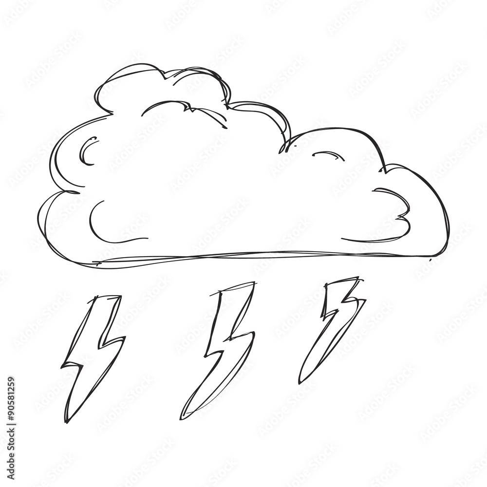 Simple doodle of a cloud with lightning Simple doodle of a cloud with lightning