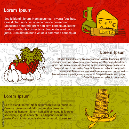 Vector Europe or Italy travel concept with cartoon objects and