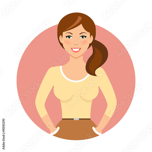Smiling young woman in beige