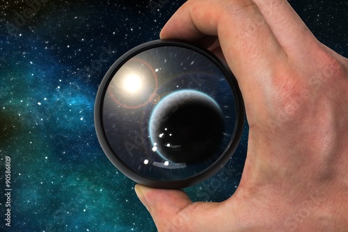 Fototapeta Naklejka Na Ścianę i Meble -  Astronomer scientist found extrasolar planet in distant solar system in outer space with telescope