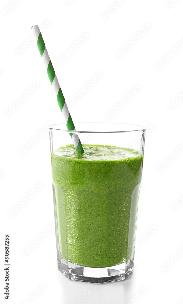 Glass of spinach juice isolated on white Glass of spinach juice isolated on white