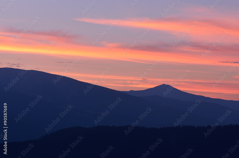 Silhouette of mountains at sunrise Silhouette of mountains at sunrise