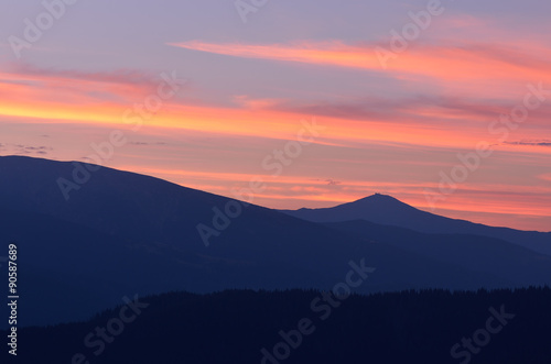 Silhouette of mountains at sunrise