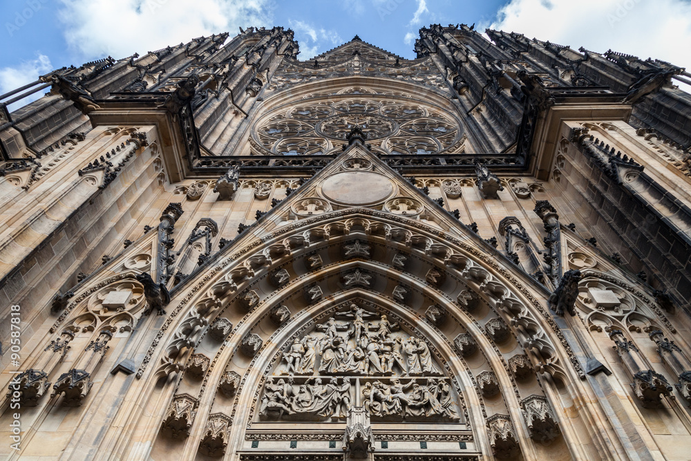 Detail of St. Vitus Cathedral from Front View in Prague, Czech Republic