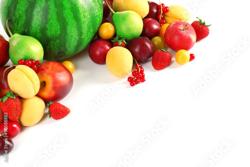 Composition with fresh fruits isolated on white