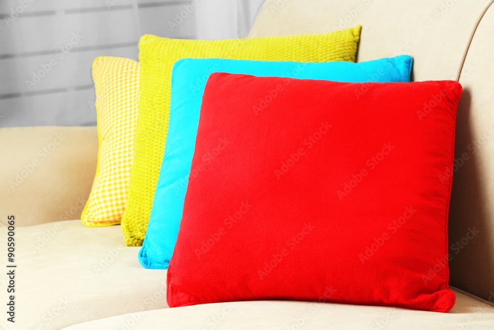 Φωτογραφία Colorful pillows on sofa, close-up