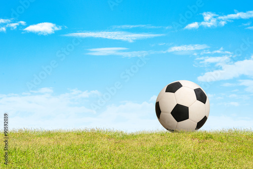 Soccer ball on grass sky background. © buraratn