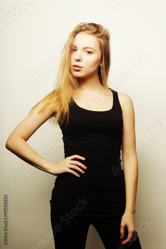 Beautiful woman with long blond hair. 
