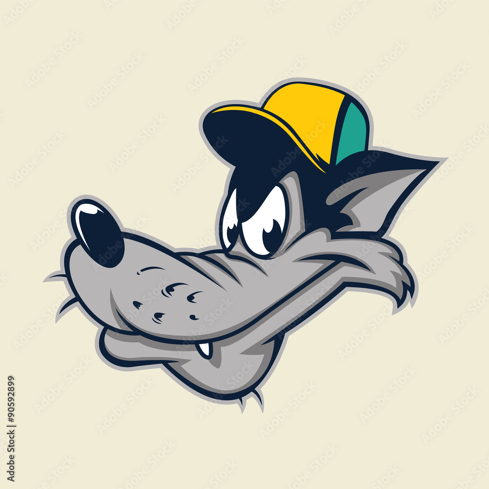 Naklejka premium cartoon wolf head wearing cap