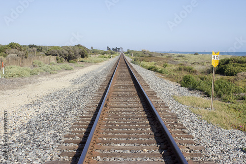 California Train Tracks Run Alongside the Pacific Ocean