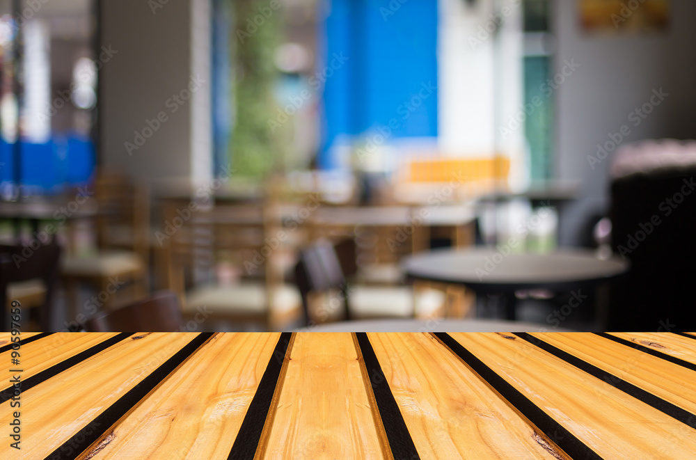 Selected focus empty brown wooden table and Coffee shop blur bac Selected focus empty brown wooden table and Coffee shop blur bac
