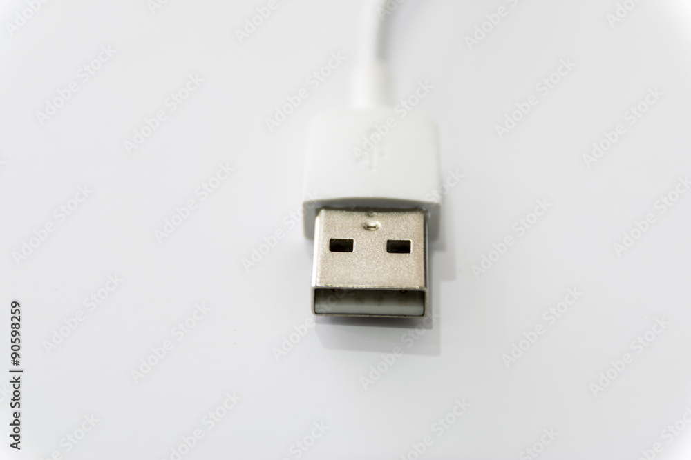 White USB connector isolated on white background. White USB connector isolated on white background.