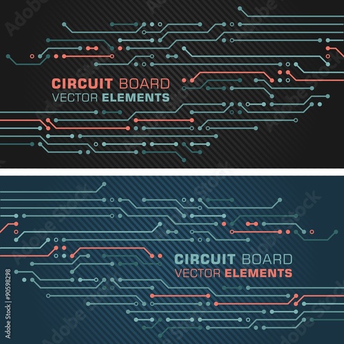 Circuit board vector decoration elements. Ready to use in computer, IT design projects. Two color version on board!