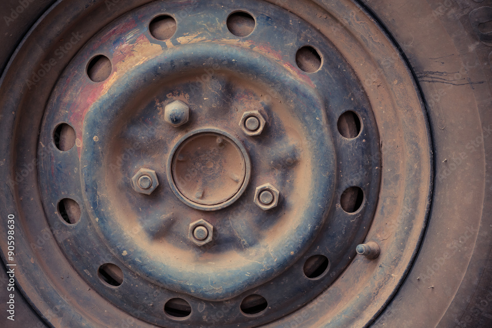 scrap wheel of car abandoned, close up image scrap wheel of car abandoned, close up image