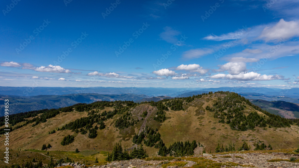 View from the top of Tod Mountain at an elevation of 2152 meters in the Shuswap Highlands of central British Columbia, Canada