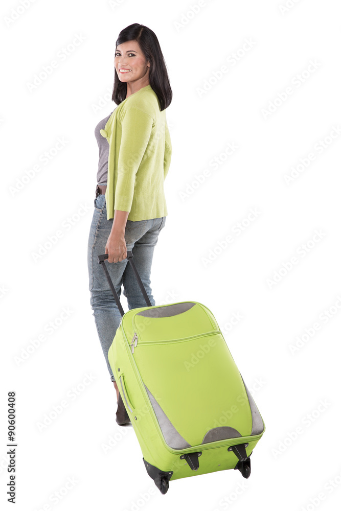beautiful asian woman holding suitcase. ready to go on vacation beautiful asian woman holding suitcase. ready to go on vacation