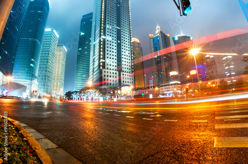 Photography the light trails on the modern building background in shanghai china