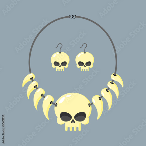 Necklace of skull and tusks. Beads, Aboriginal cannibals and bar