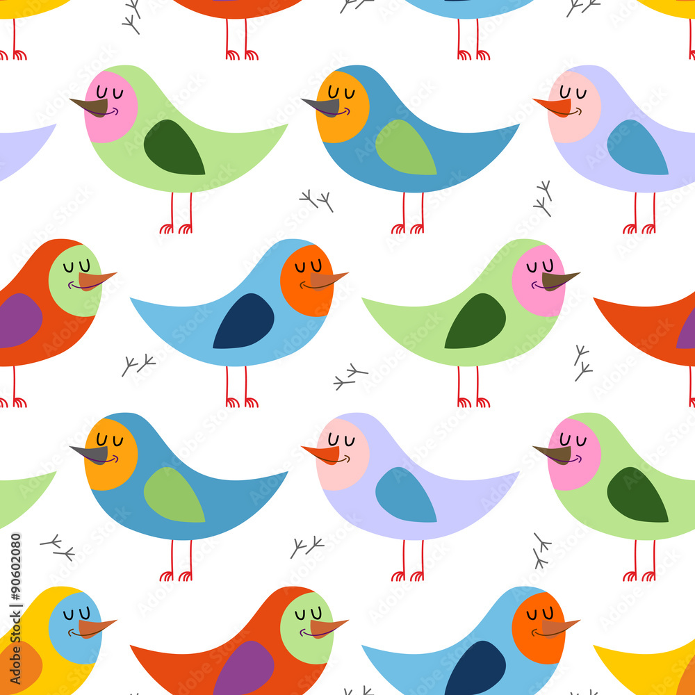 Fototapeta premium Seamless pattern of colorful birds. Vector background for fun ch