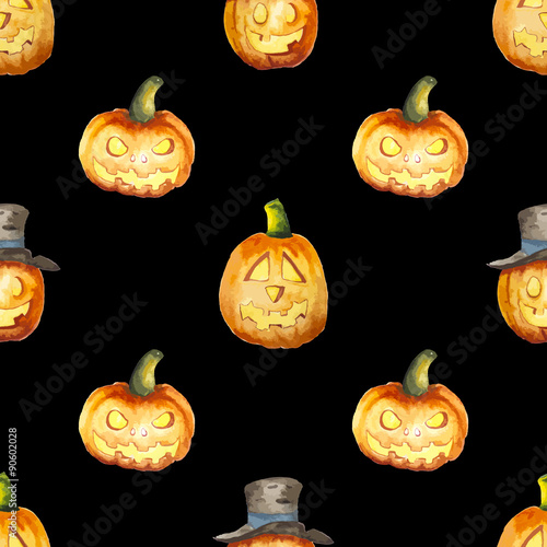 Seamless pattern with watercolor pumpkin