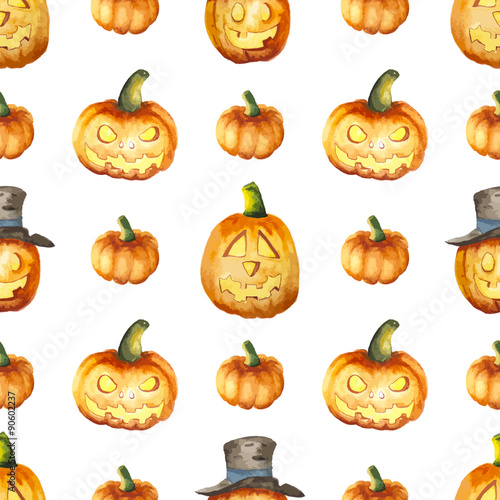 Seamless pattern with watercolor pumpkin