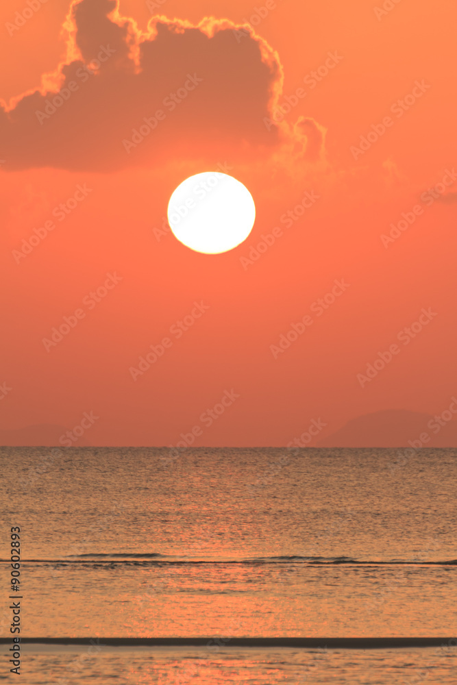 Tropical orange beach sunset sky background