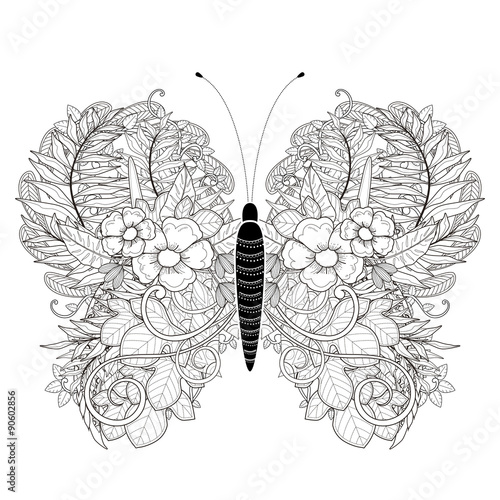 Canvas Print elegant butterfly coloring page