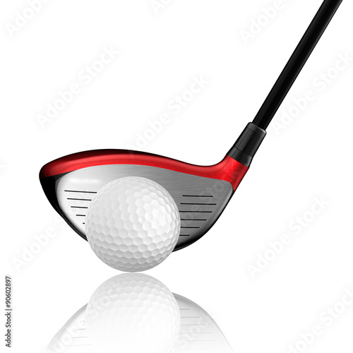 golf ball with golf driver isolate on white