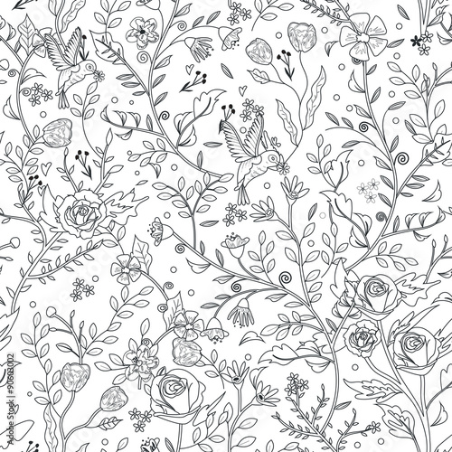 graceful seamless floral pattern coloring page