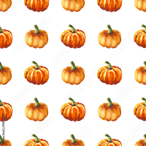 Seamless pattern with watercolor pumpkin