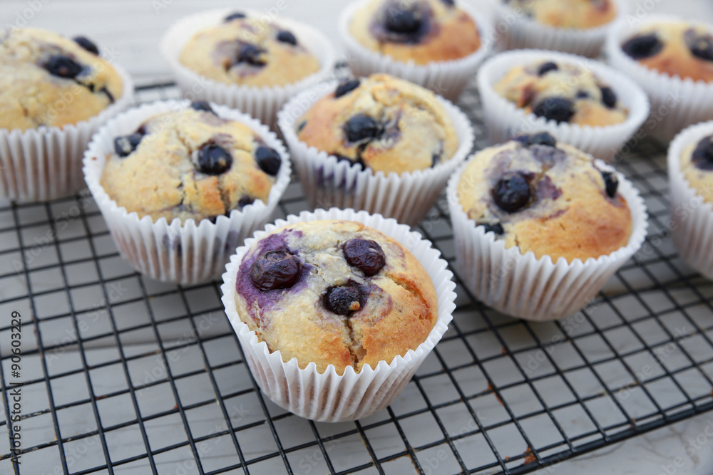 Homemade wholemeal coconut blueberry muffins