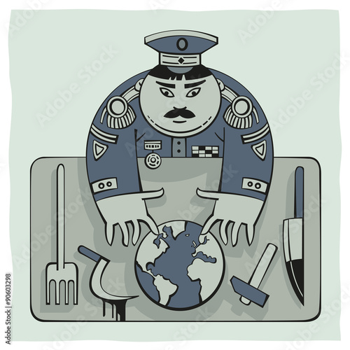 Vicious fat general of evil is dreaming about conquering the World. Seeking for the globe and his tools of killing