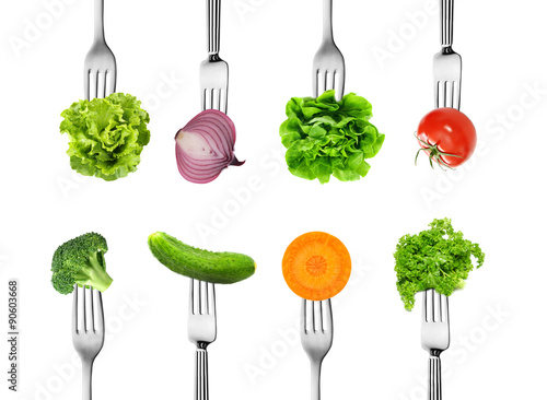 Fotografia collection of mix vegetable with fork diet concept